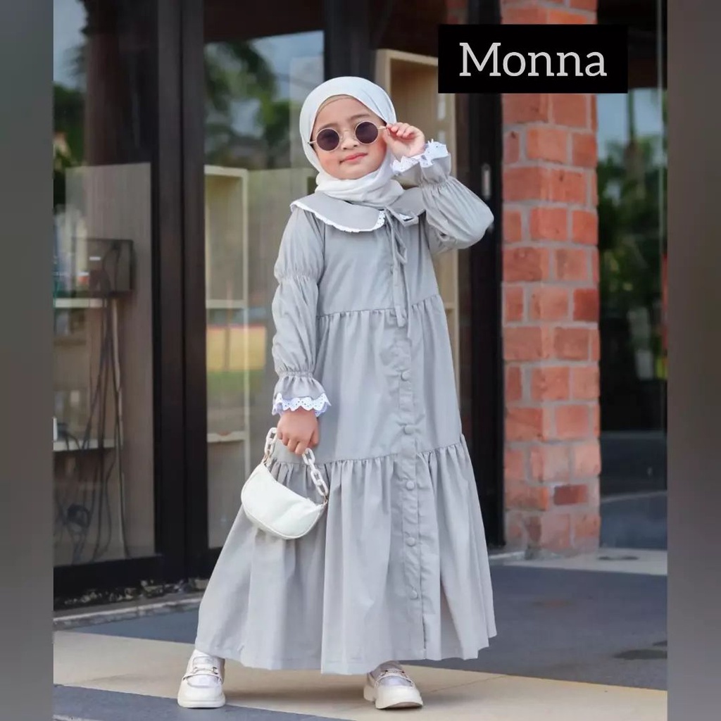 MONNA MIDI KIDS DRESS BO KATUN RAYON LD 96 CM PB 110 CM 8-10 TAHUN DAPAT GAMIS BAJU ANAK KEKINIAN SIMPLE , LUCU , DAN NYAMAN DI PAKAI