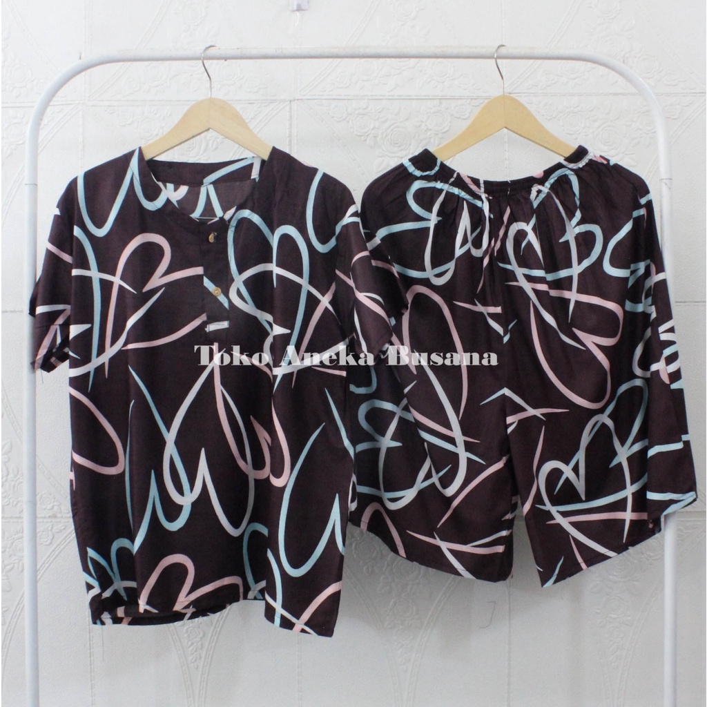 Setelan Baju Tidur Piyama Pendek Motif Daun Warna Bahan Rayon-Motif 018