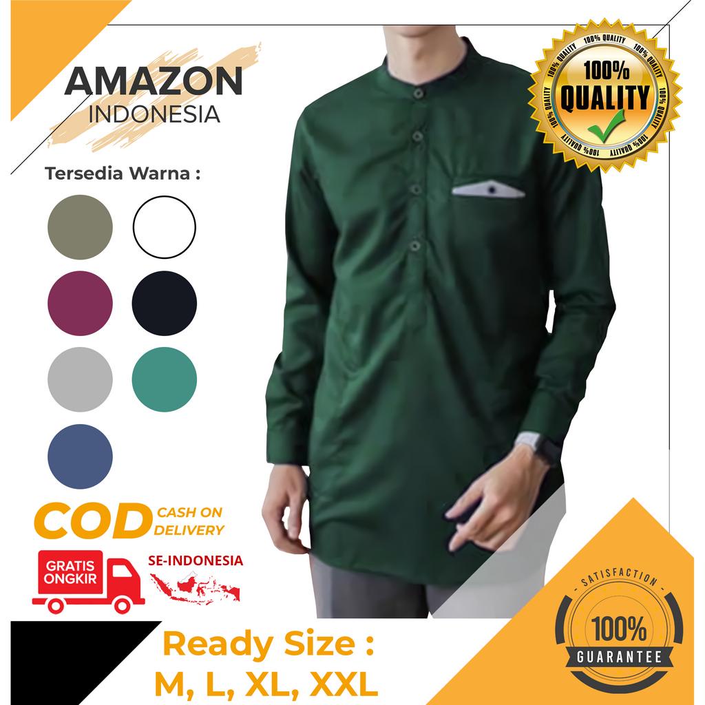 Baju Koko Alzy Dewasa Lengan Panjang Warna Tosca Material Catton Adem Serap Keringat