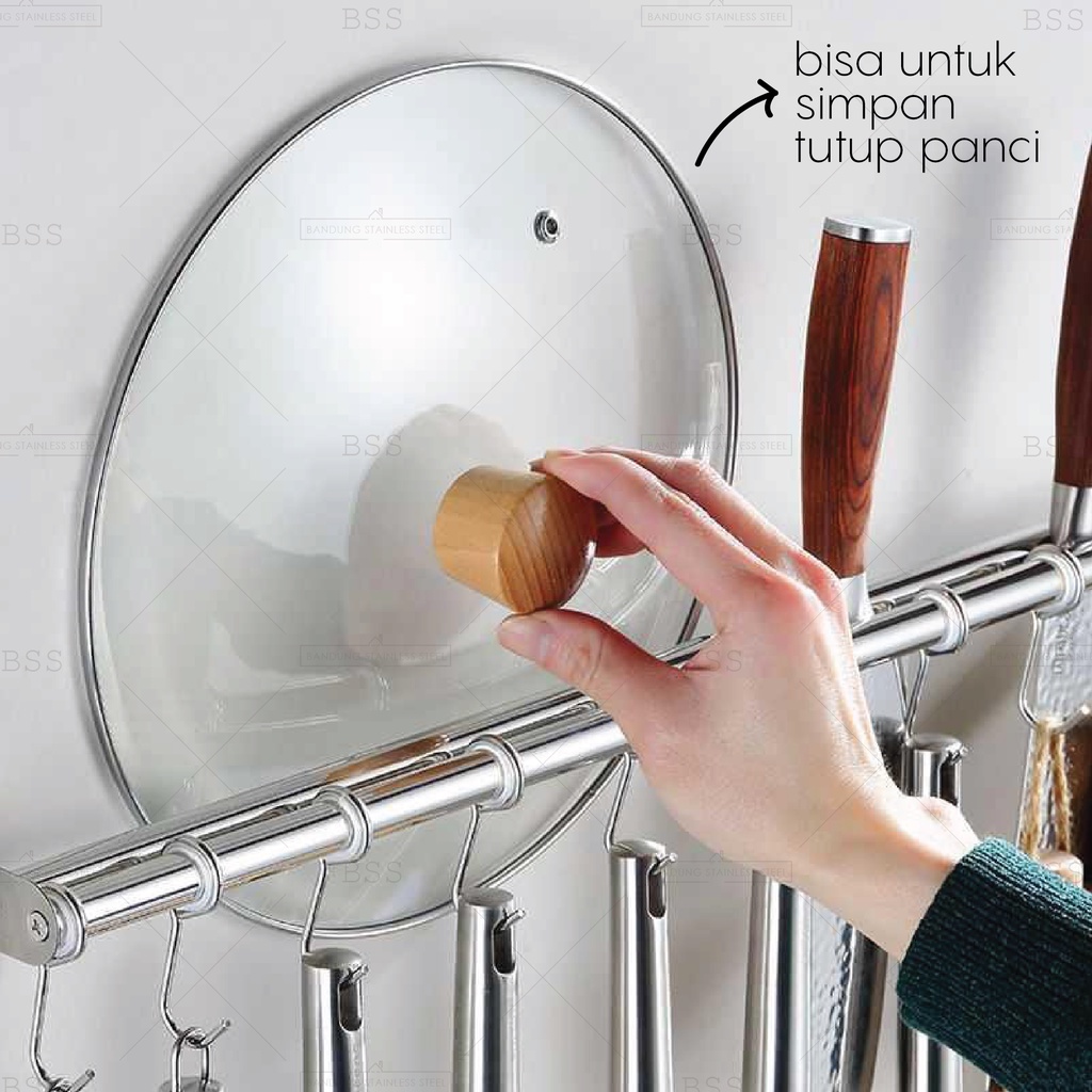 Kitchen bar 40cm Single Double rak gantungan dapur pisau panci stainless steel