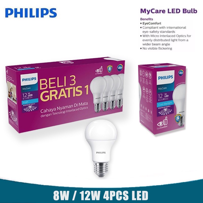 MultiPack Philips MyCare LedBulb 12W 8W/12W 4PCS 6500K Putih