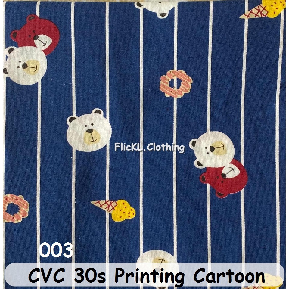 Bahan Kain Kaos Baju Cvc 30s Printing Cartoon Animasi Motif Anak Anak