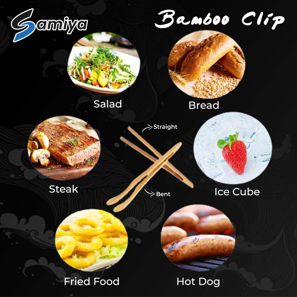 bamboo clip food tong kitchen for tea BBQ salad bread / penjepit jepitan makanan bambu serbaguna / capitan makanan daging roti teh