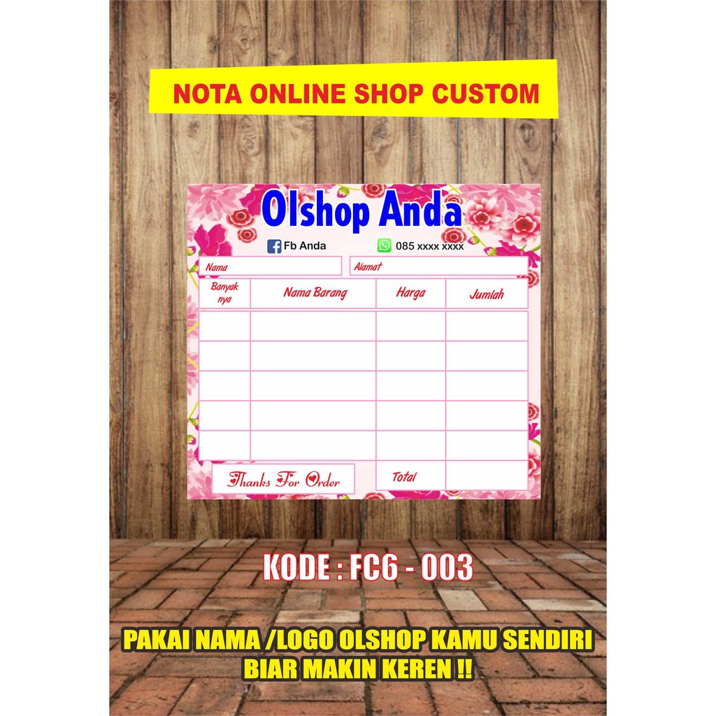 

NOTA ONLINE SHOP CUSTOM/KWITANSI/INVOICE/FAKTUR/TANDA TERIMA FULL COLOUR