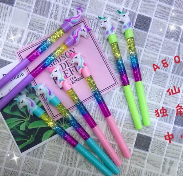 

#joss#^ gliter gel pen air warna warni unicorn pony anggun 12 pcs ✪