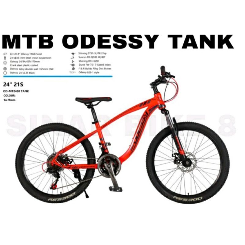 Sepeda Gunung MTB 24 inch Odessy Tank Double Disc Inner Cable 7 Speed