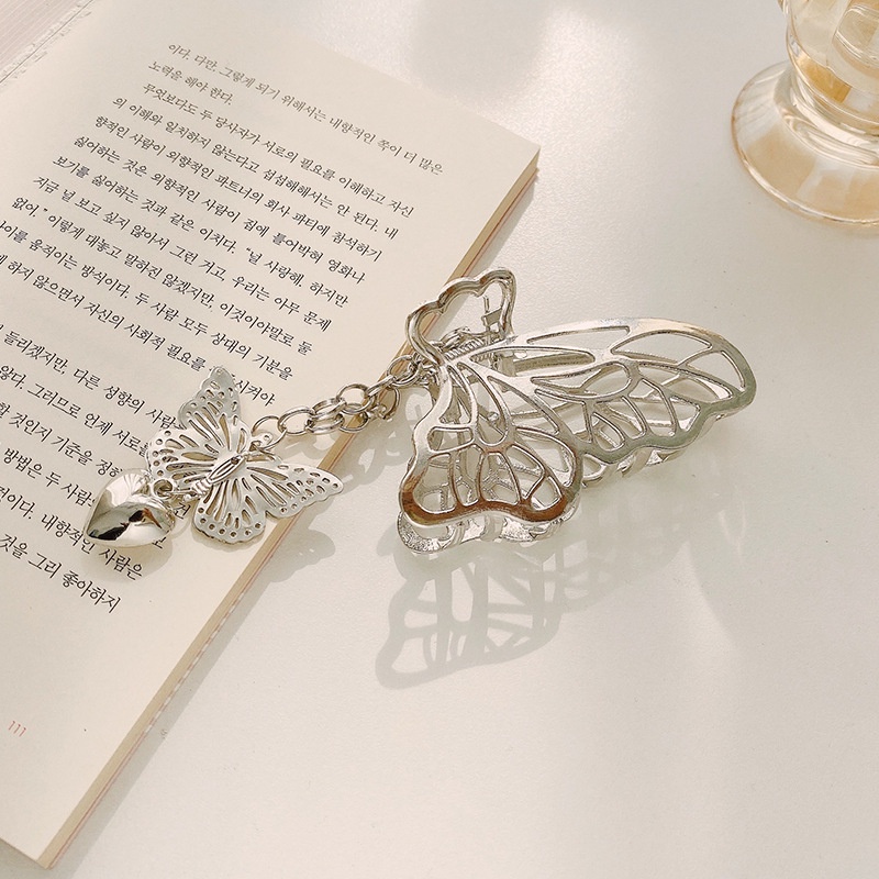 Elegant Butterfly Heart Duckbill Clip Simple Silver Chain Pendant Hair Clips for Women Accessories