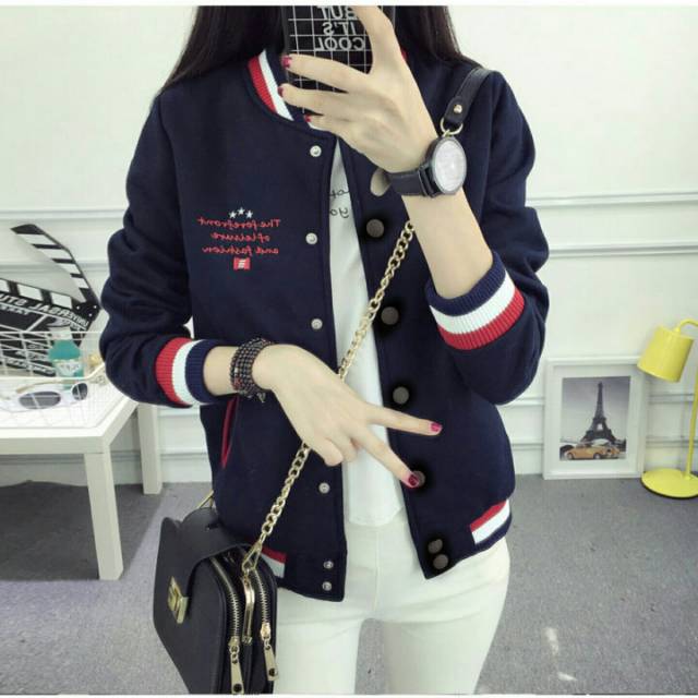 JAKET LIST RIB WANITA NAVY BAHAN BABYTERRY - JAKET RIB WANITA l JAKET WAITA l JAKET RIB l JAKET LIST