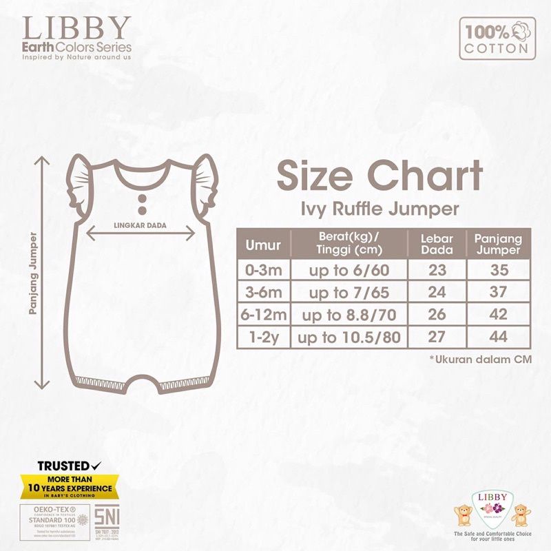 Libby Ivy ruffle Jumper  earth colors series romper polos baby girl/ romper Libby ruffle terbaru 0-2 tahun/ Jumper segi empat cewe Libby baby motif