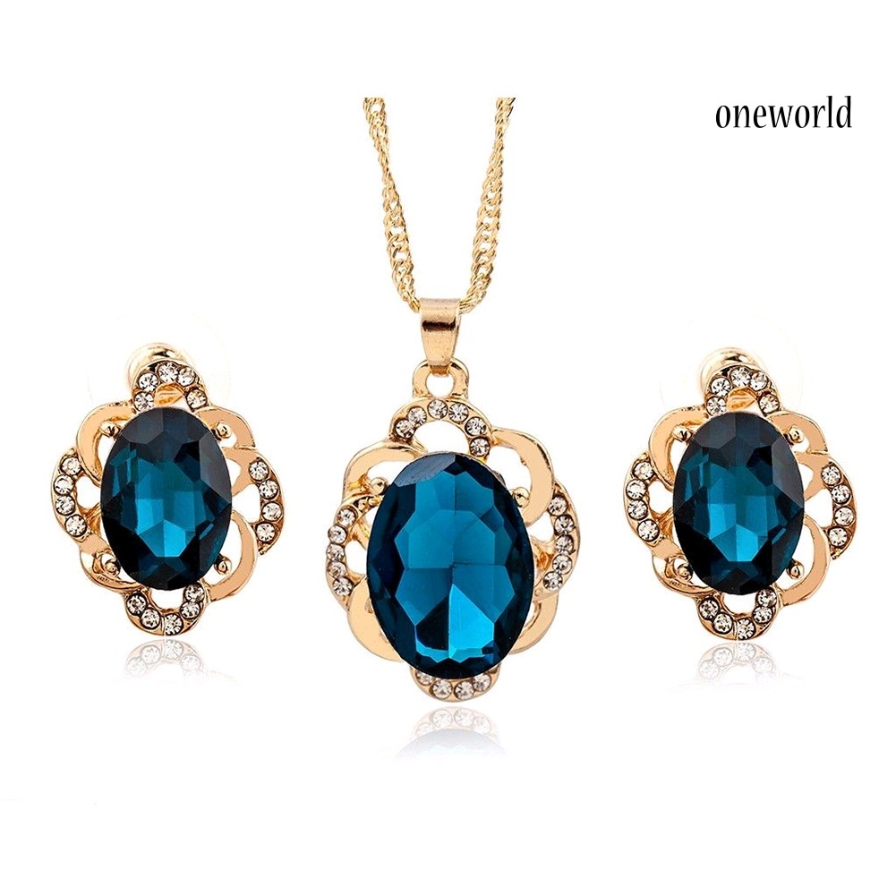 OW@ Women Floral Rhinestone Necklace Stud Earrings Fashion Wedding Jewelry Set Gift