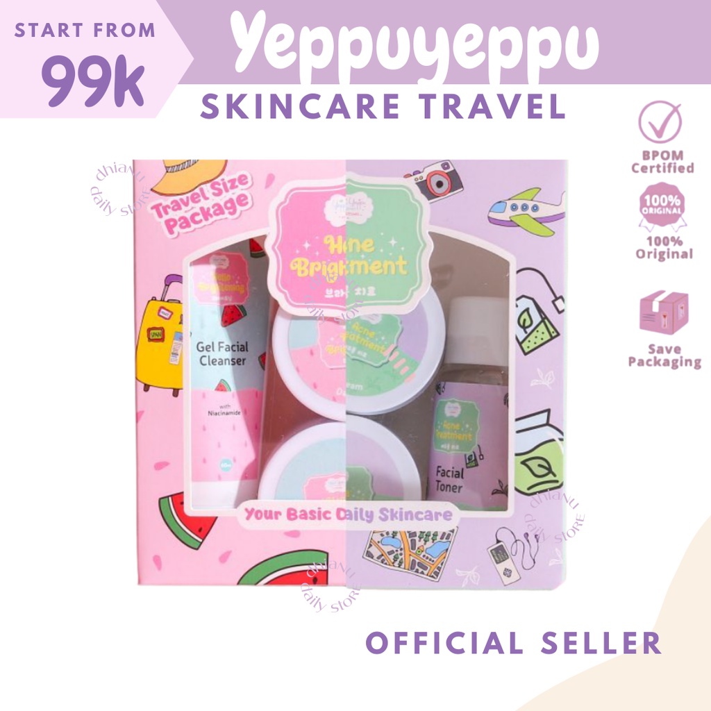 SKINCARE YEPPUYEPPU BY KIYOWO SKINCARE SET ACNE HELLO BRIGHTENING DAN ACNE TREATMENT TRAVEL SIZE BPO