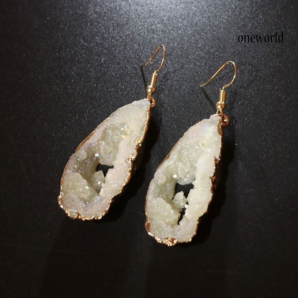 OW@ Creative Hollow Out Irregular Stone Drop Dangle Women Hook Earrings Jewelry