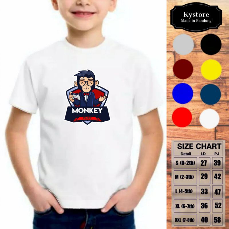 Kaos Anak Laki-laki Motif Monkey Cute Combad 30s - S,M,L,XL,XXL