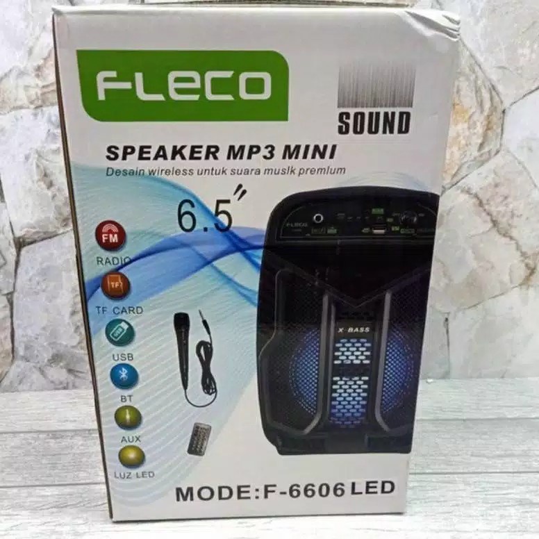 COD SPEAKER BLUETOOTH FLECO 6'5 INCH F-6606 LED BONUS  MIC KARAOKE X-BASS//SPEAKER SALON AKTIF X-BASS//SPEAKER KARAOKE//SPEAKER FLECO X-BASS