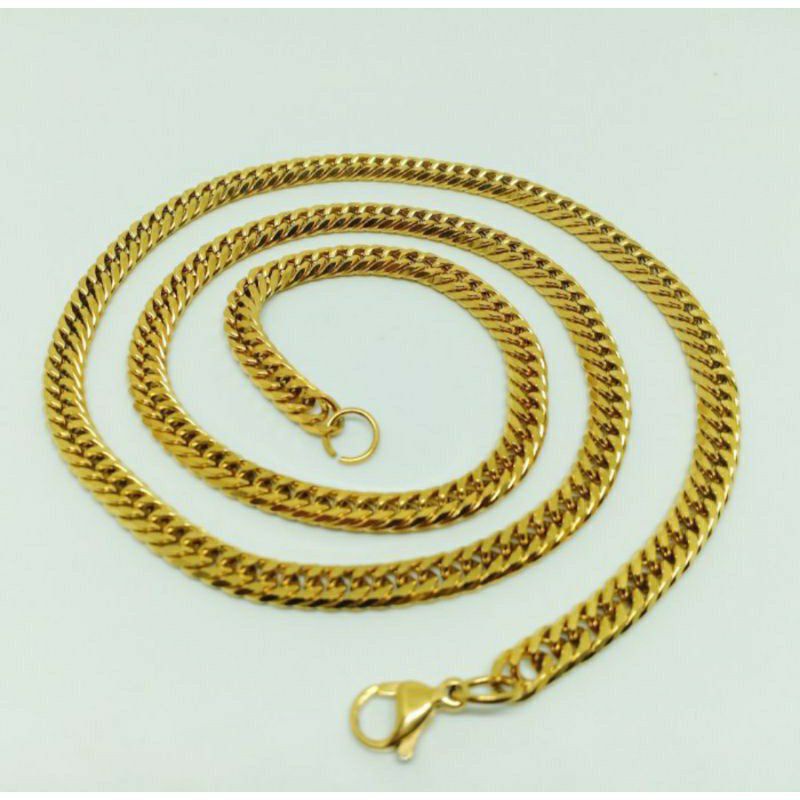 Kalung Titanium Emas Rantai Model Hip Hop Pria/wanita