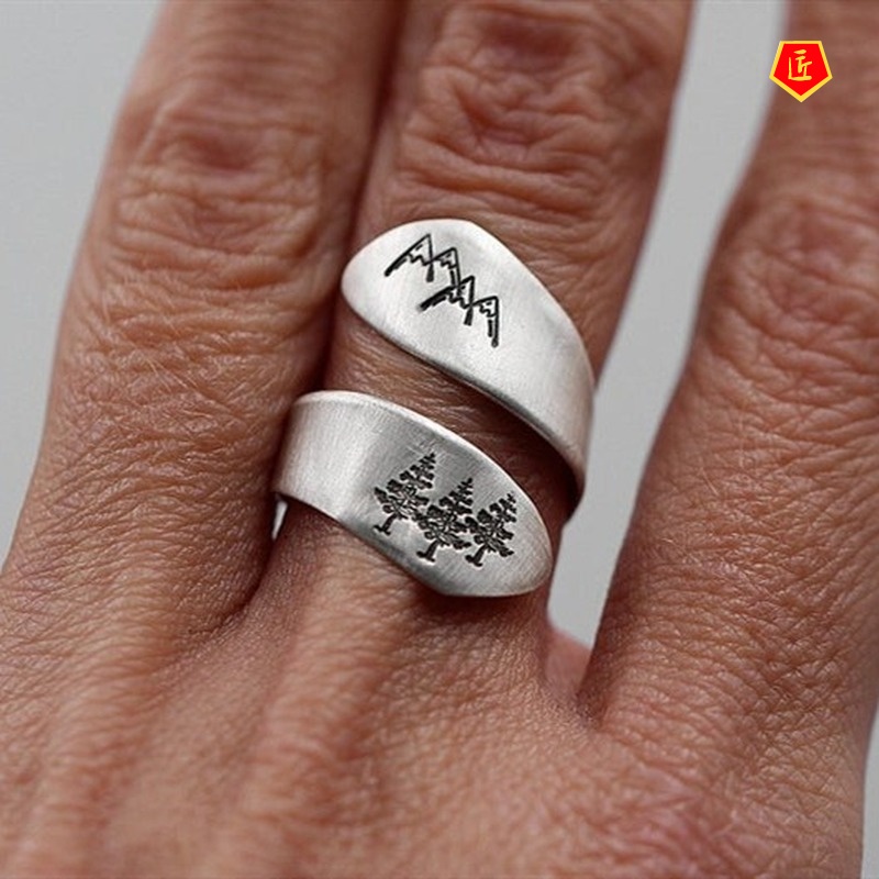 [Ready Stock]S925 Silver Hand-Brushed Mountain Tree Ring