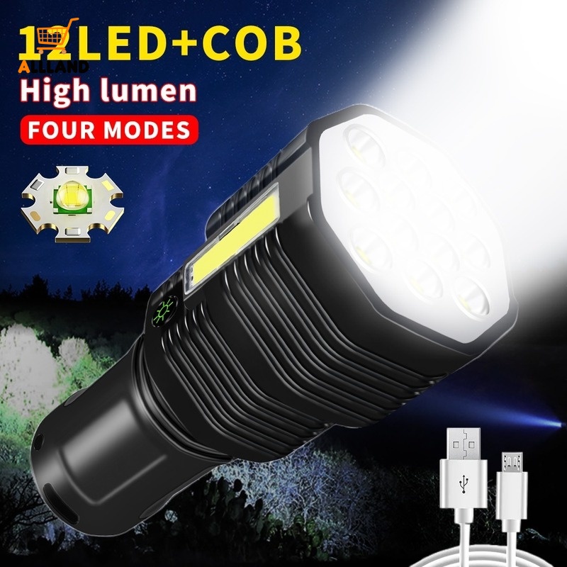 Lampu Senter 12-LED USB Rechargeable Bentuk Bulat 4-mode Adjustable Anti Air Untuk Outdoor