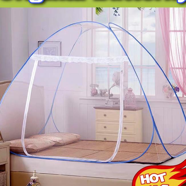 BA60 KELAMBU BUTTERFLY LIPAT TENDA 180X200 DUA PINTU BOLONG - BIRU 0RX2