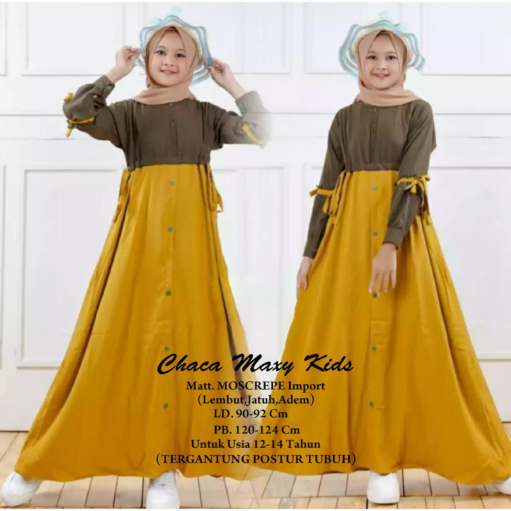 FenishaStore Gamis Chaca Maxy Kids Umur 12-14 Tahun Matt. Moscrepe Import