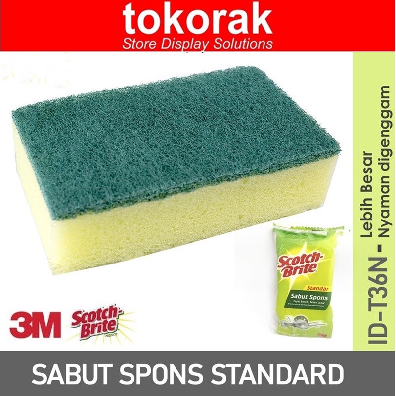 3M SCOTCH BRITE SABUT SPONS CUCI PIRING STANDAR ID- T36N - TAPAS BUSA