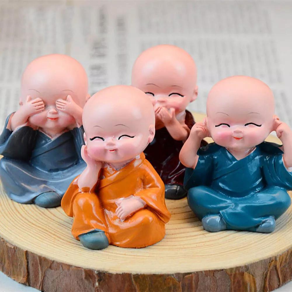 Patung Kerajinan Buddha Kecil Agustinina Resin Miniatur Shaolin Biksu Kecil