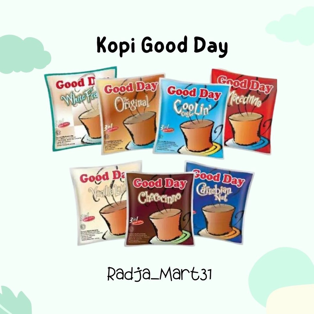 

Kopi Bubuk Good Day/Moccachino/Cerebian Nut/Vanilla Latte/Chococinno/Cappucinno/Freeze