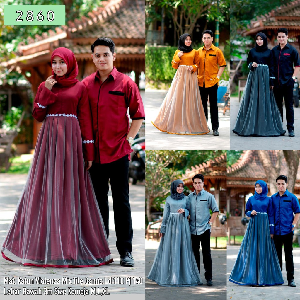 Zola_Batik Couple Gamis Dress Violenza Mix Brokat 2860 - Couple Gamis Syarii Alisya