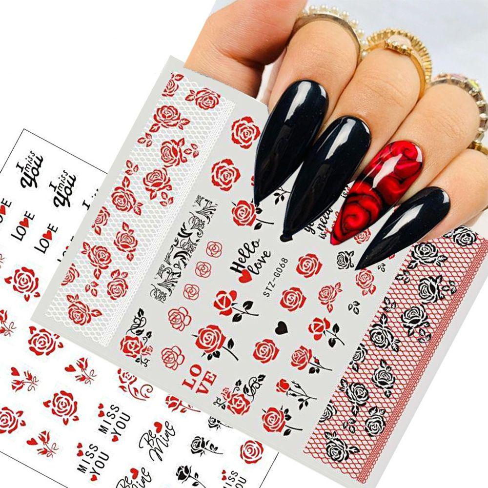 Stiker Kuku 3D Motif Kartun Valentine Warna Merahpink Untuk Nail Art