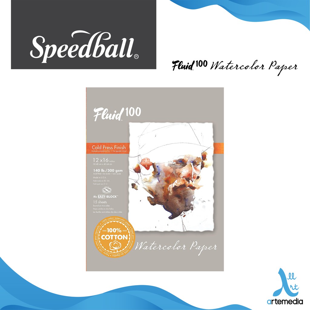 

Speedball Fluid 100 Watercolor Pad Cotton 12x16 inch Paper Block