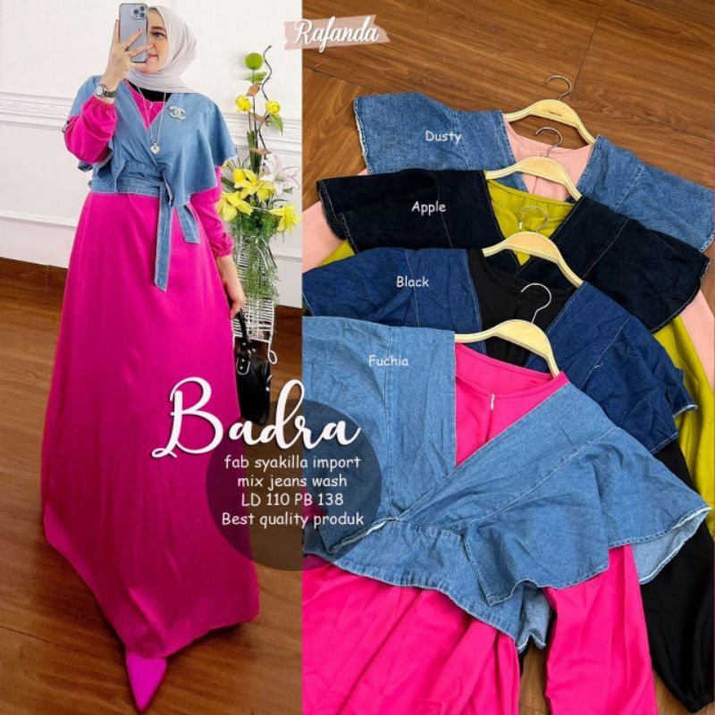 BADRA DRESS MAXY SYAKILLA IMPORT MIX JEANS WASH LD 110 PB 138 BEST QUALITY