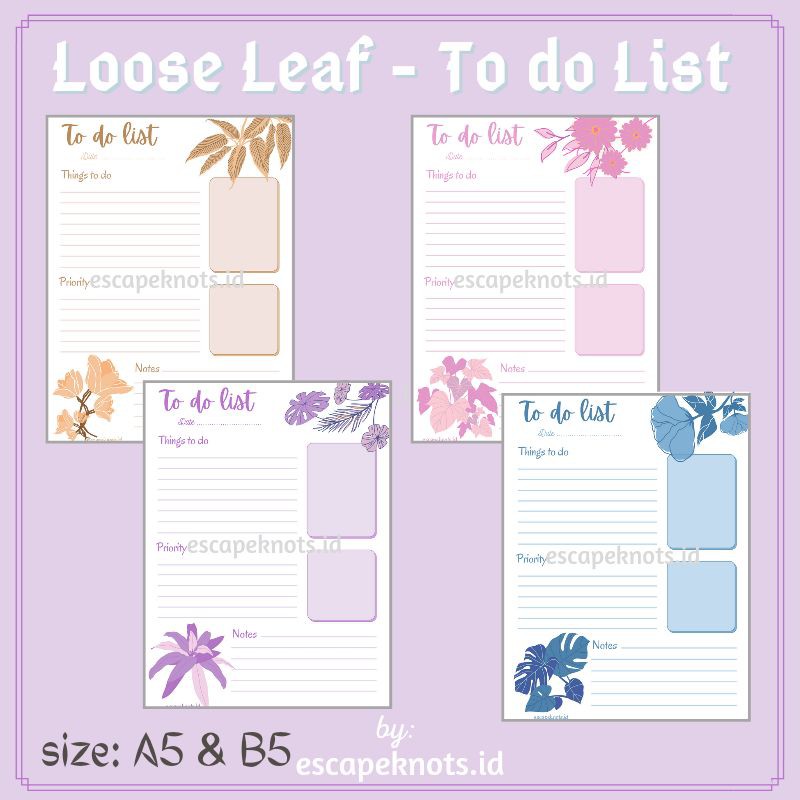 

To Do List Loose Leaf A5 / Kertas Binder / Jurnal B5 Simple Series