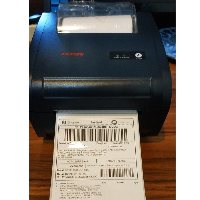 Printer Barcode Stiker Thermal Kassen DT-641 BT USB+Bluetooth Cetak Label Resi Pengiriman Shopee