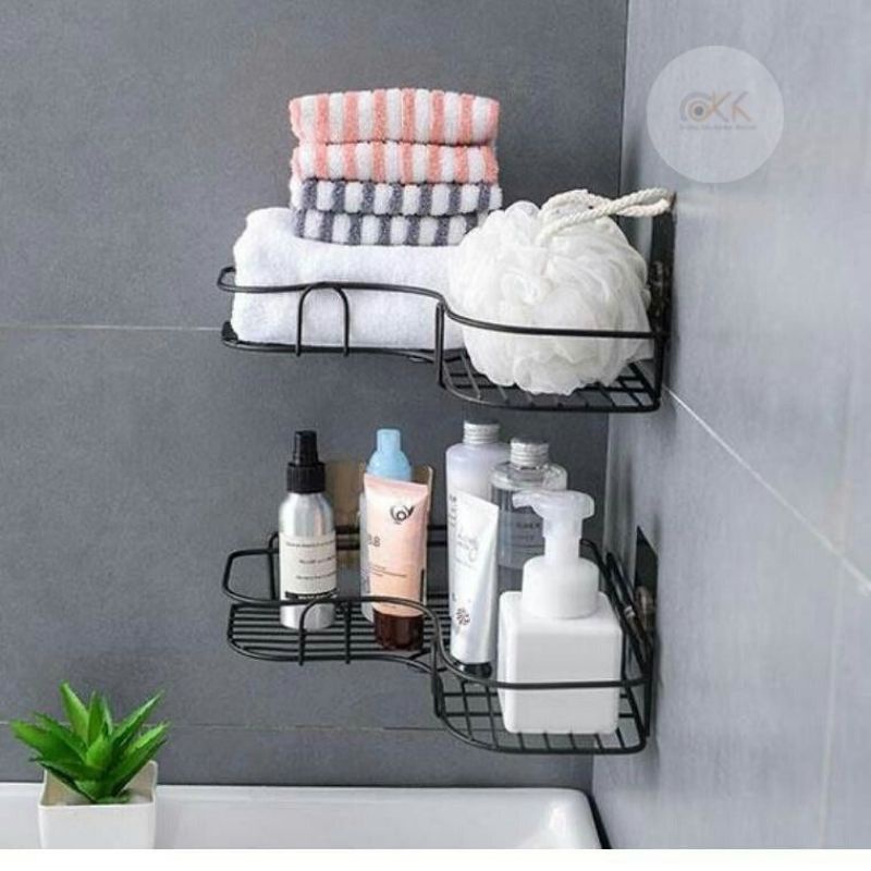 RAK SUDUT GANTUNG KAMAR MANDI / RAK DAPUR BESI RAK DINDING TRIANGULAR ORGANIZER SHELF SERBAGUNA