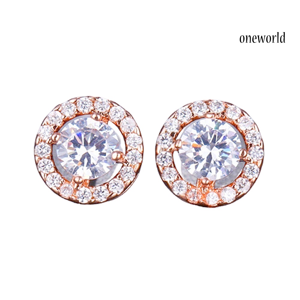 OW# Fashion Women Luxury Alloy Round Rhinestone Inlaid Stud Earrings Birthday Gift