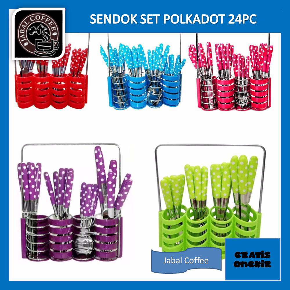 Sendok Set Polkadot 24 Pc / Sendok Garpu Set Polkadot / Polkadot Sendok Makan Set06