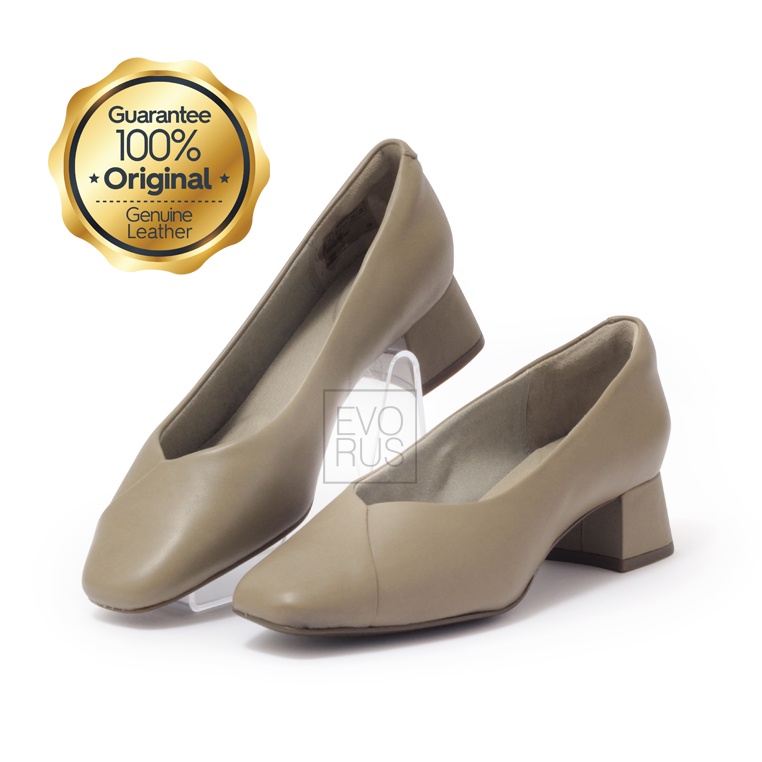 Rockport Original DV124 truTECH Pump Shoes Women - Khaki - Block Heels - Kulit Asli Genuine Leather