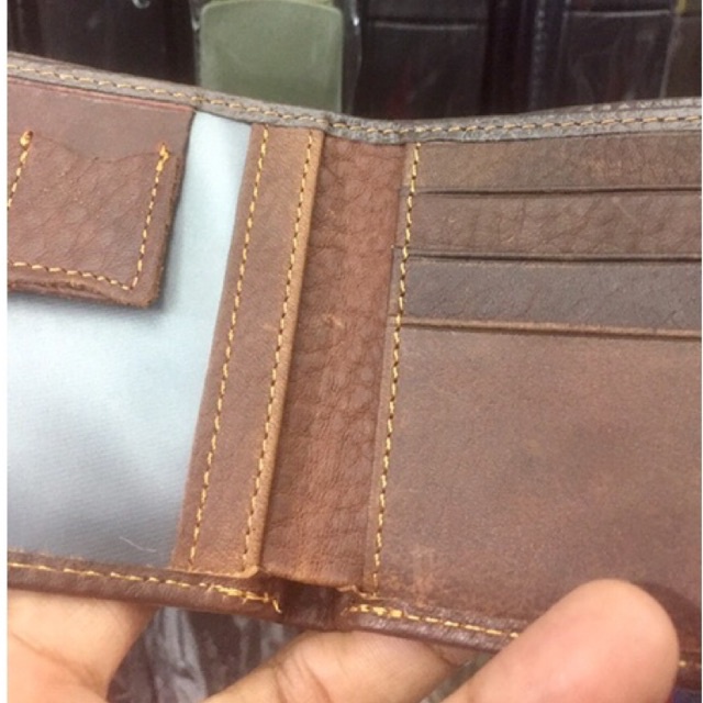 dompet cowok model lipat biasa bahan kulit asli impor berkualitas jenis kulit basah ukuran standar 12,9cm