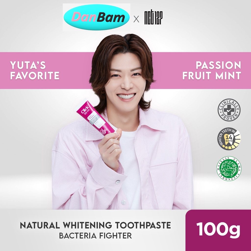 Click Natural Toothpaste Whitening + Bacteria Fighter Pasta Gigi Korea Passion Fruit Mint