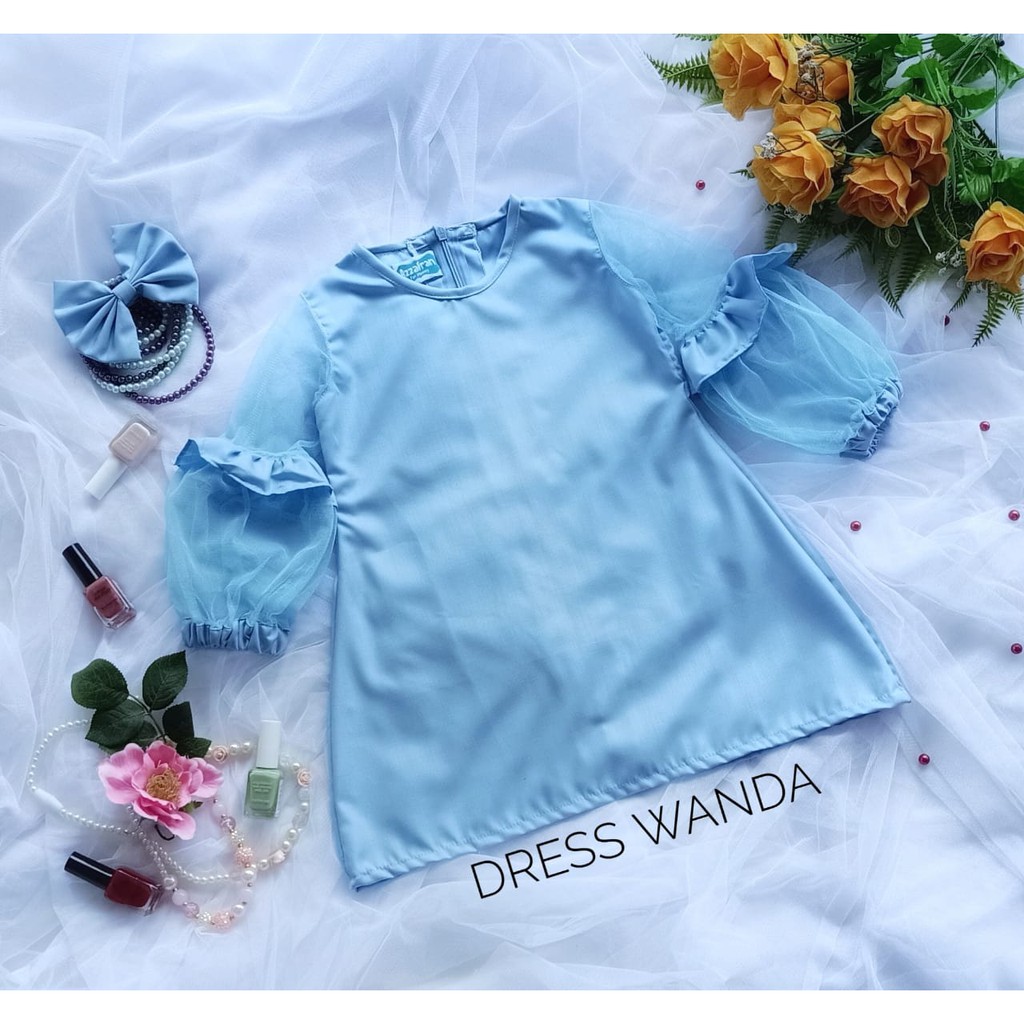 WANDA DRESS USIA DEWASA S-XL WARNA BIRU FROZEN ( READY STOK )