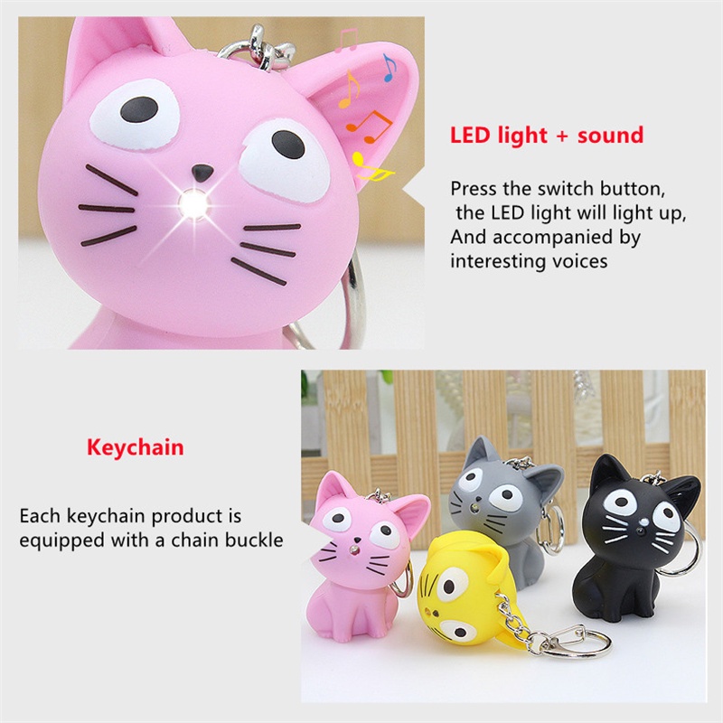 1pc 2022 Gantungan Kunci Boneka Kucing Bahan ABS Dengan Lampu LED + Suara Untuk Festival / Hadiah