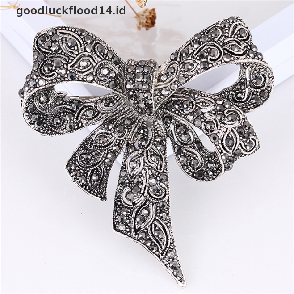 [OOID] Crystal Rhinestone Bow Brooch Pin Women Shirt Collar Big Bowknot Brooch Jewelry ID