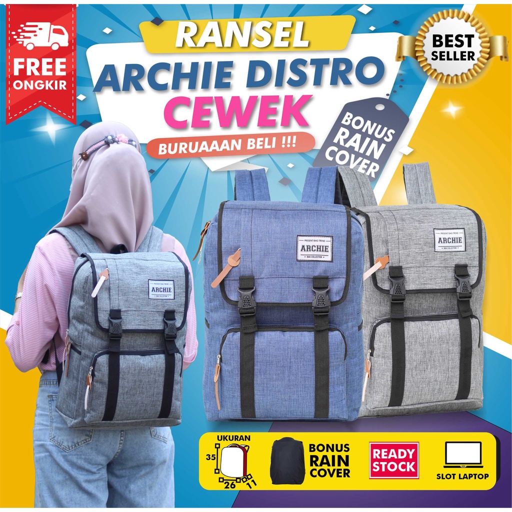 Tas Gendong Cewek SMP SMA Ransel Gendong Perempuan Cantik Distro Archie Backpack Multifungsi Keren Berkualitas