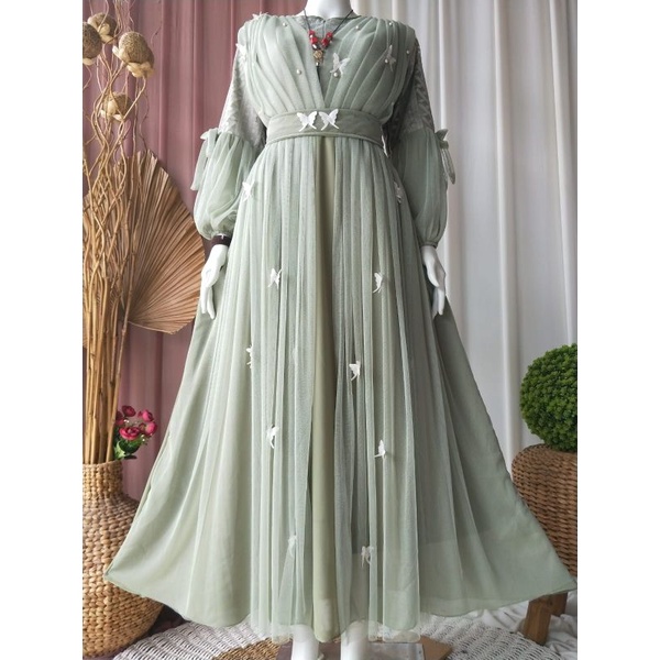 Gamis Pesta Mewah Jumbo Viona Dress Gamis Ceruty Baby Doll Full Furing Terbaru