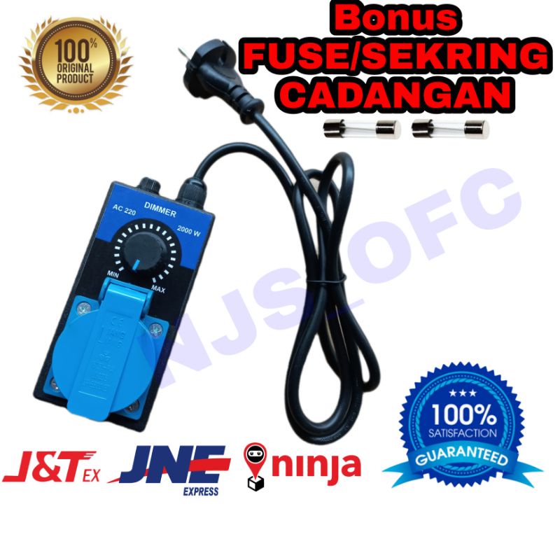 (BARU) DIMMER 2000W + FUSE/SEKRING (OUT 90-220) pengatur kecepatan gerinda bor kipas angin dinamo peredup bohlam