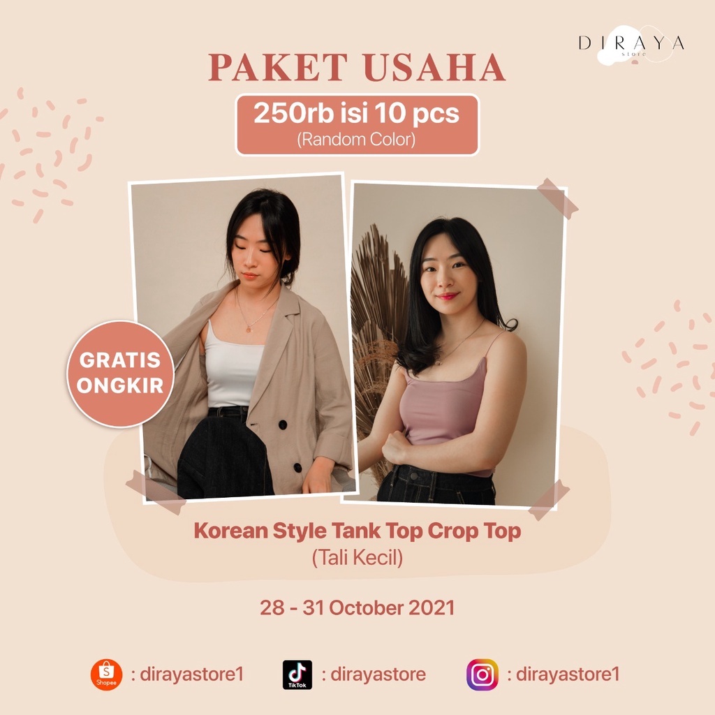 Paket Usaha Tank Top Crop U neck Tali Kecil