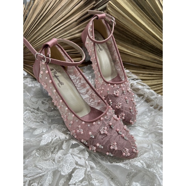 sepatu wanita wedding marmarisa dustypink tali 5cm kaca