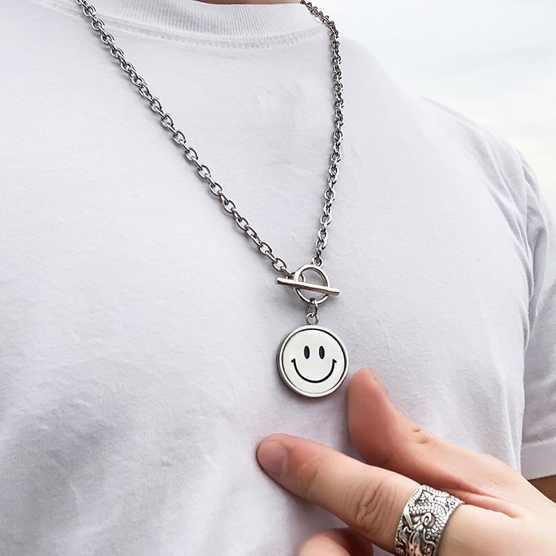 Necklace Rotating Smiley Face Pendant Hipster Simple Hip Hop Chain