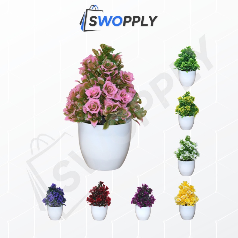 Swopply PT43 Pot Tanaman Hias Bunga Hias Plastik Ornamen Pot Bongsai Artificial Flower Decoration