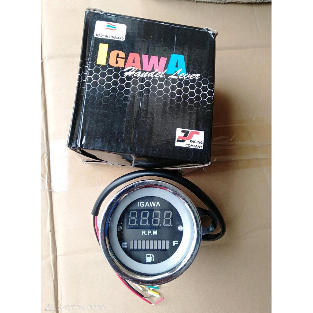 RPM digital led tachometer indikator plus amper bensin bulat 2in1 crome universal Variasi Motor