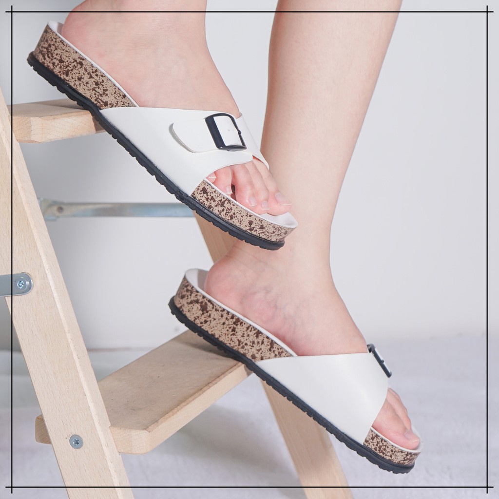 Sandal Wanita Casual Sandal Slop Kulit Sol Puyuh Kekinian Model Birken Single Strap Single